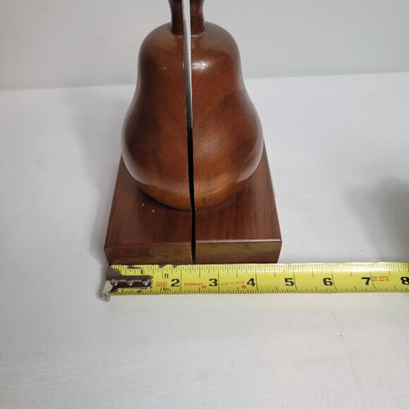 Vintage MCM Mahogany Wood Pear Apple Bookends Teacher Home Decor Library - Picture 8 of 8